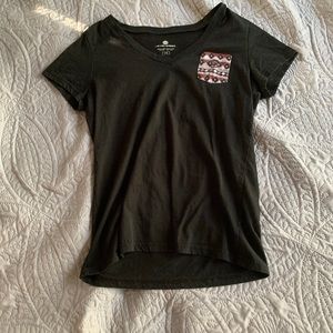 Black V Neck T-Shirt With Red & Gray Pocket